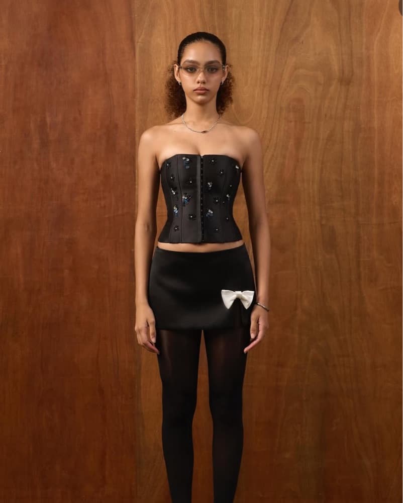 Glamorous Black Sparkling Corset Top - Image 4