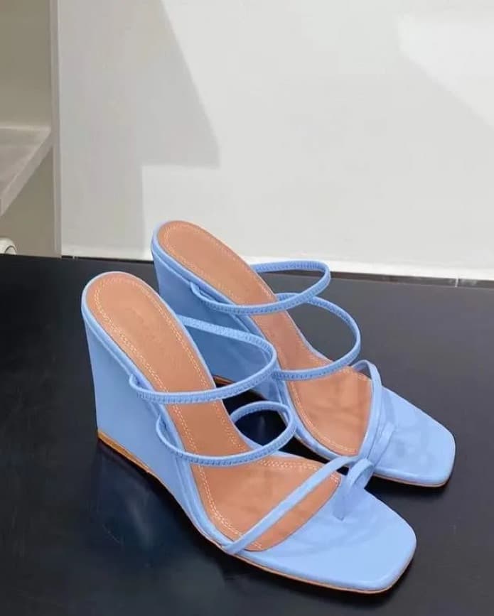 Amina Muaddi Blue Wedge - Image 2