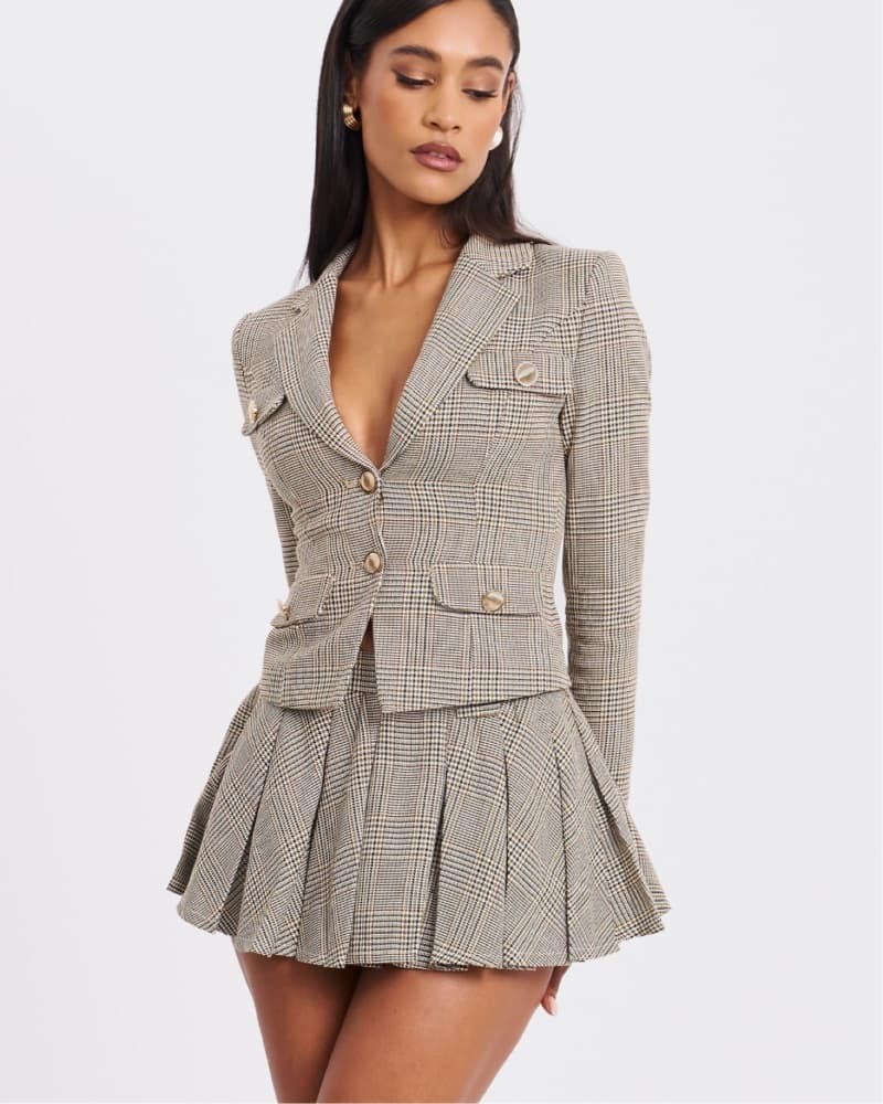 Miss Circle Plaid Blazer Skirt Set - Image 5