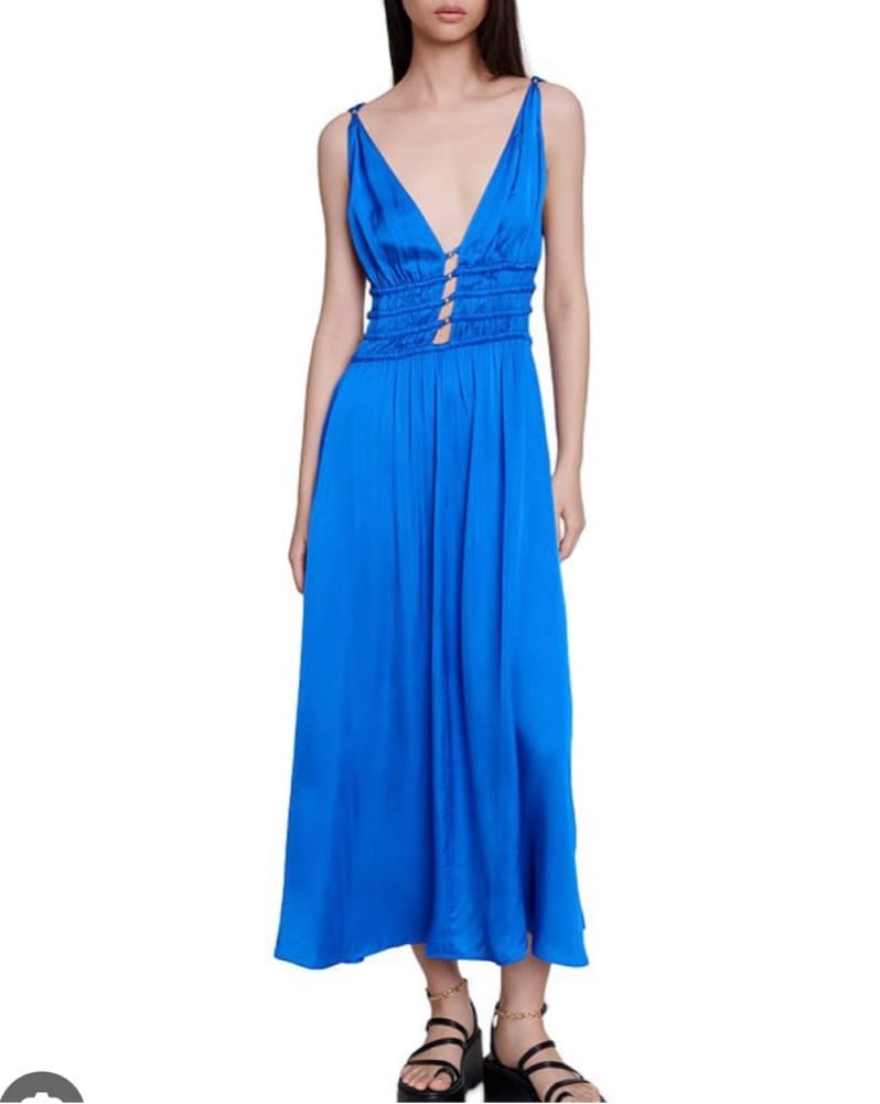 Vibrant Blue Satin Maxi Dress - Image 1