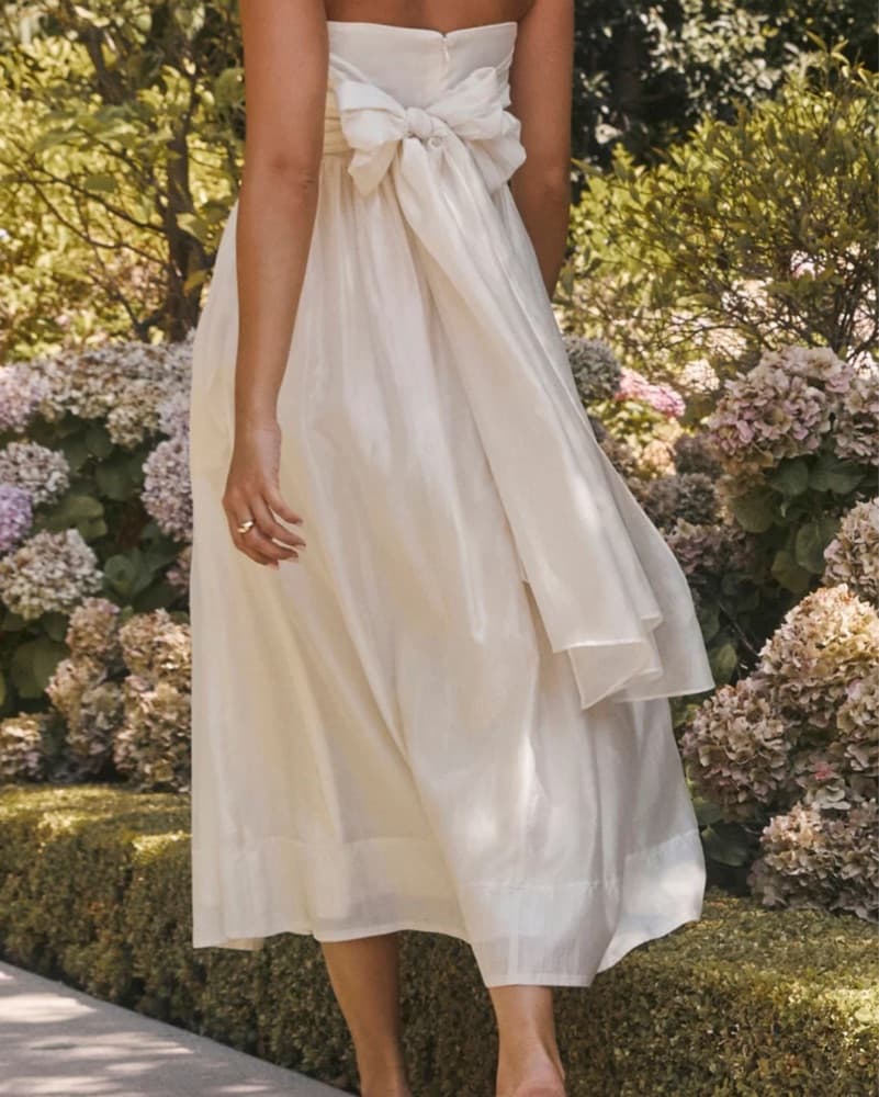 Strapless Pleated Cream Midi Dress - Image 1