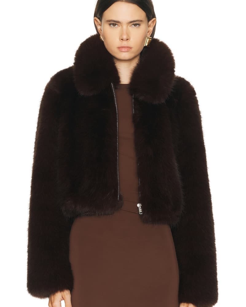Dark Brown Faux Fur Cropped Jacket  - Image 2