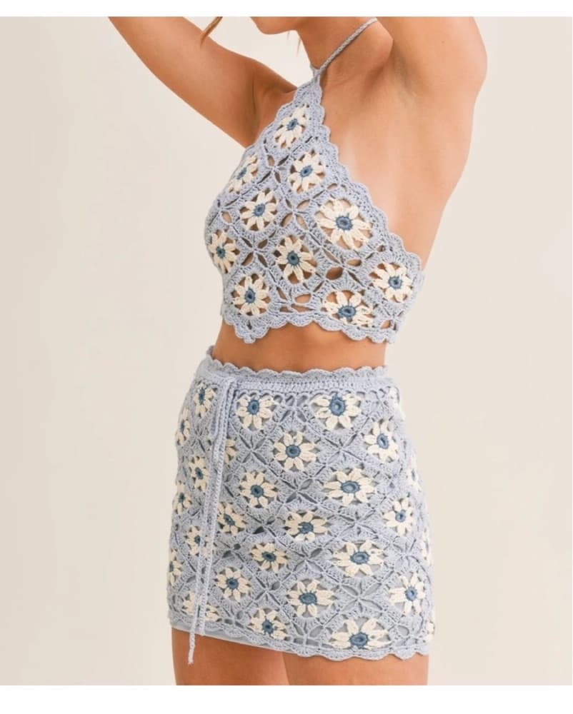 Blue Crochet Floral Set SMALL - Image 3