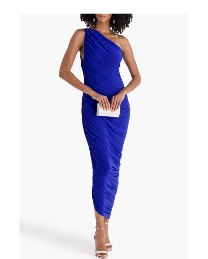 Vibrant Blue One Shoulder Ruched Dress - Image 2