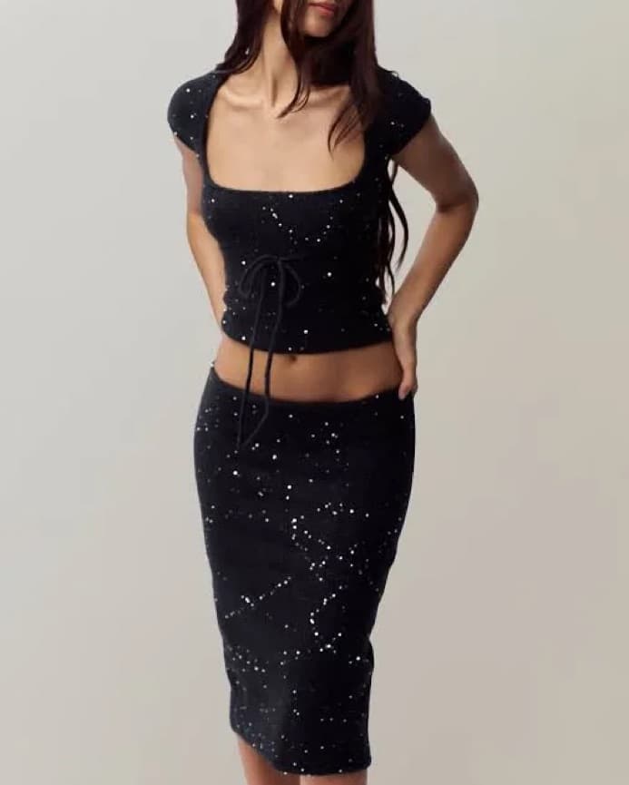 Danielle Guizio Black Sequin Skirt - Image 2