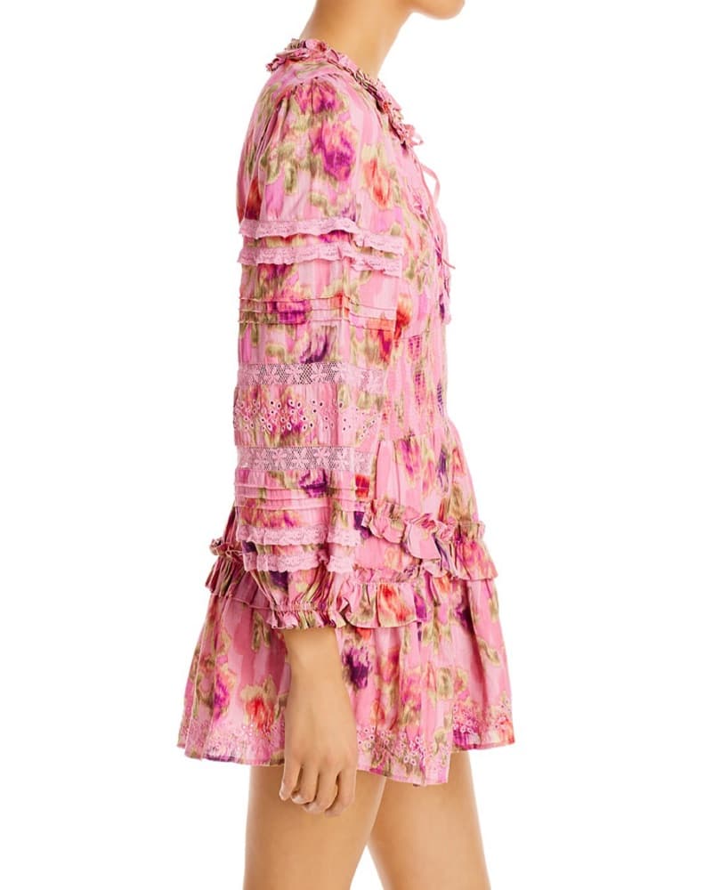 Vibrant Ruffled Floral Chiffon Mini Dress - Image 1