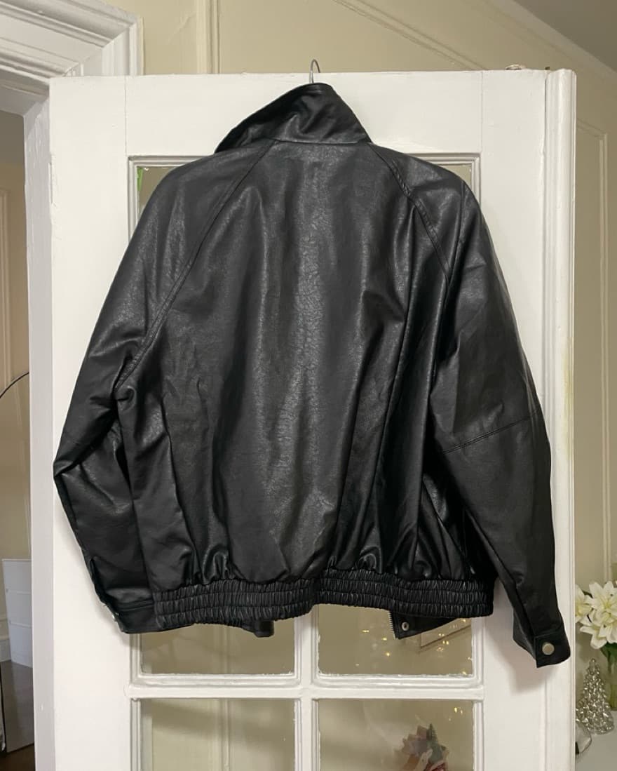 Chic Faux Leather Moto Bomber Jacket - Image 2