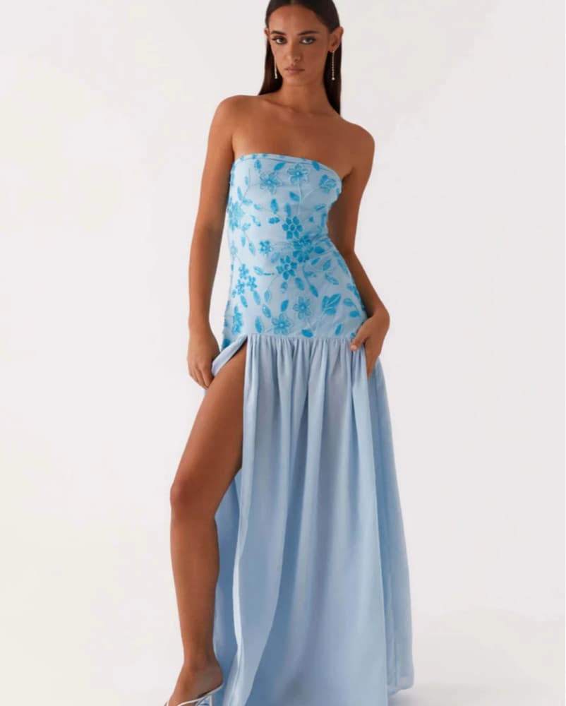 Sparkling Aqua Blue Sequin Maxi Dress - Image 1