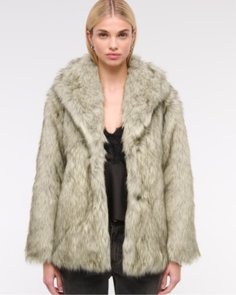 Abercrombie & Fitch Grey Faux Fur Jacket - Image 1
