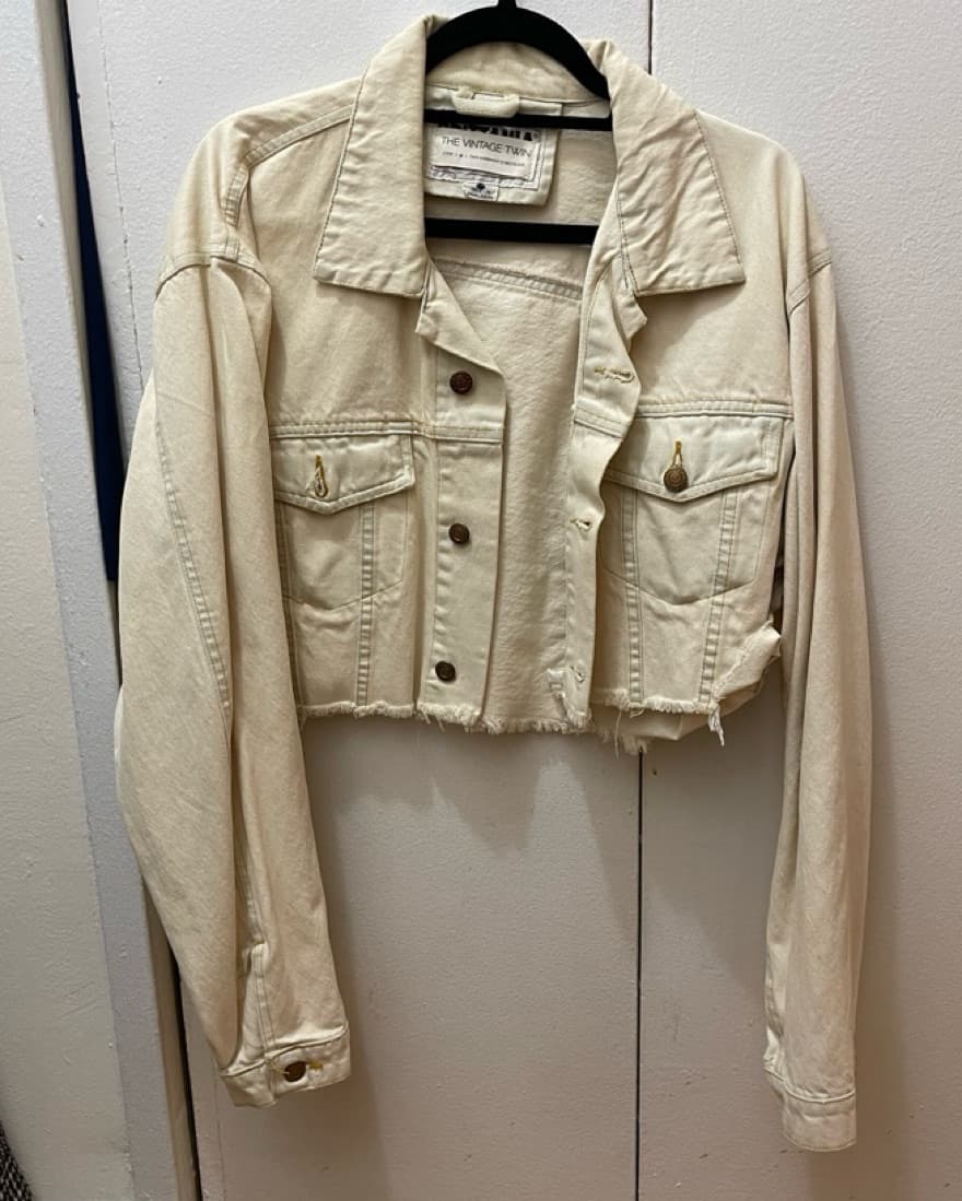 Vintage Cream Cropped Denim Jacket - Image 1
