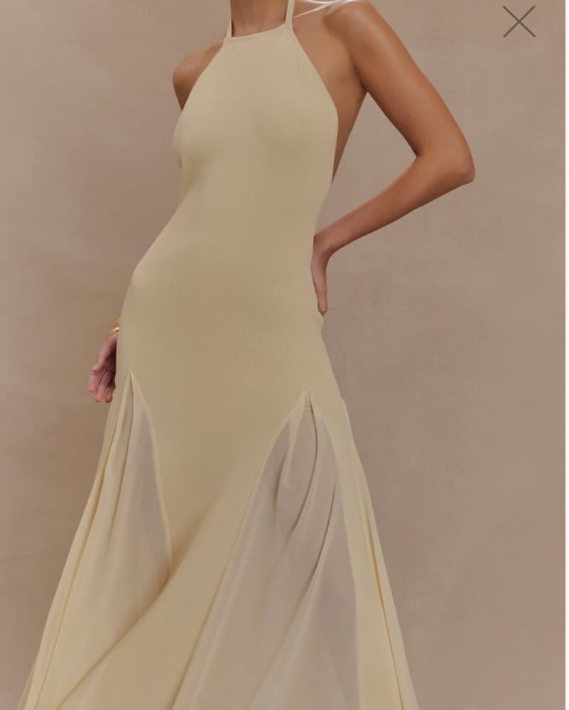 Knit And Mesh Halter Maxi Dress - Cream - Image 2