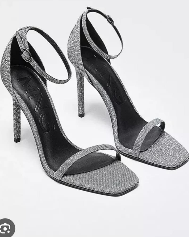 Mango Silver Glitter Sandals Heels - Image 1