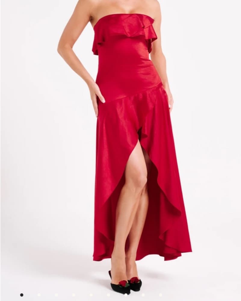 Sulianna Strapless Ruffle Midi Dress - V - Image 1