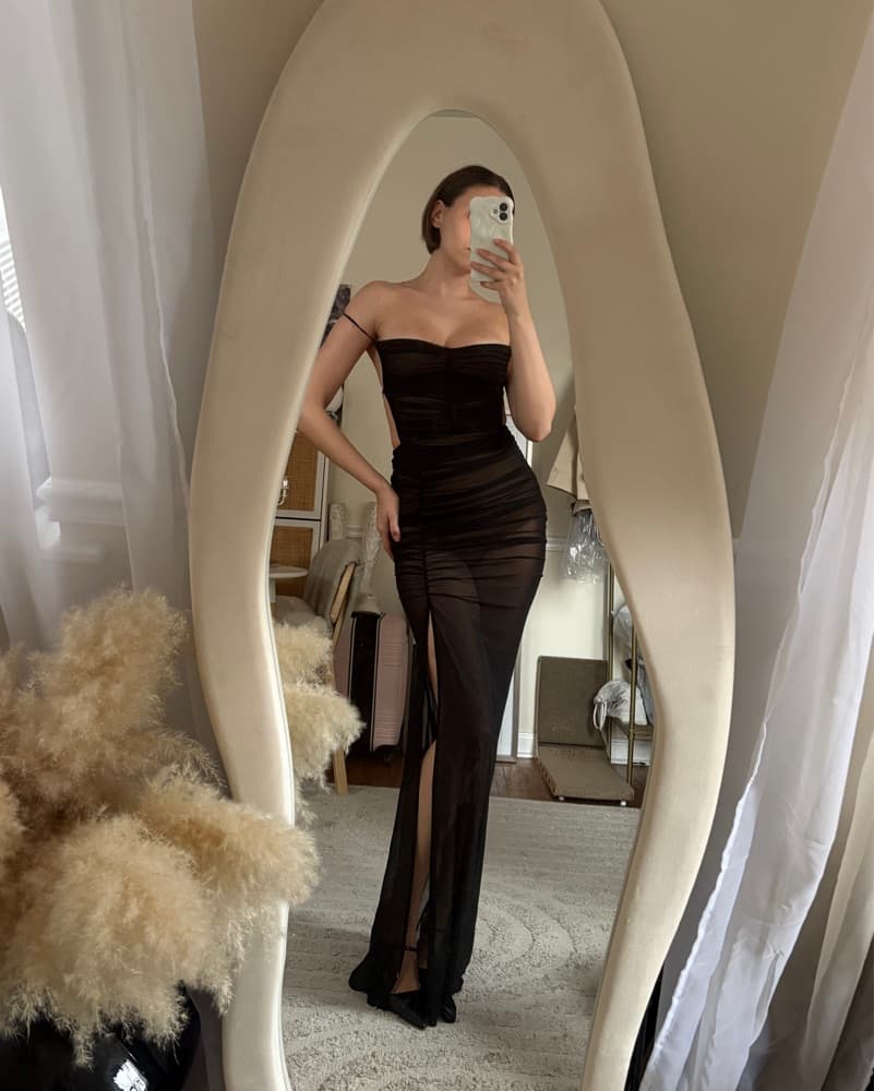 Elegant Black Ruched Gown - Image 1