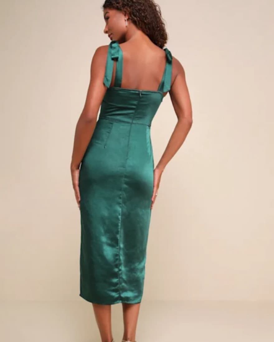 Satin Green Midi Dress - Image 2
