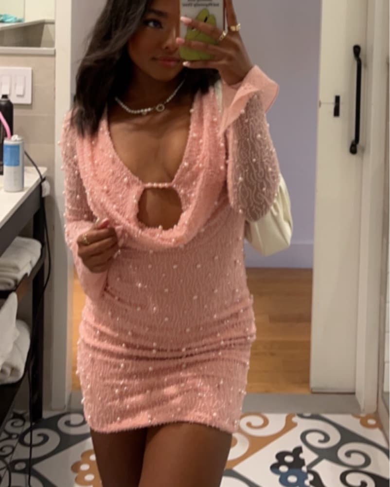 Long Sleeve Embellished Mini Dress - Image 2