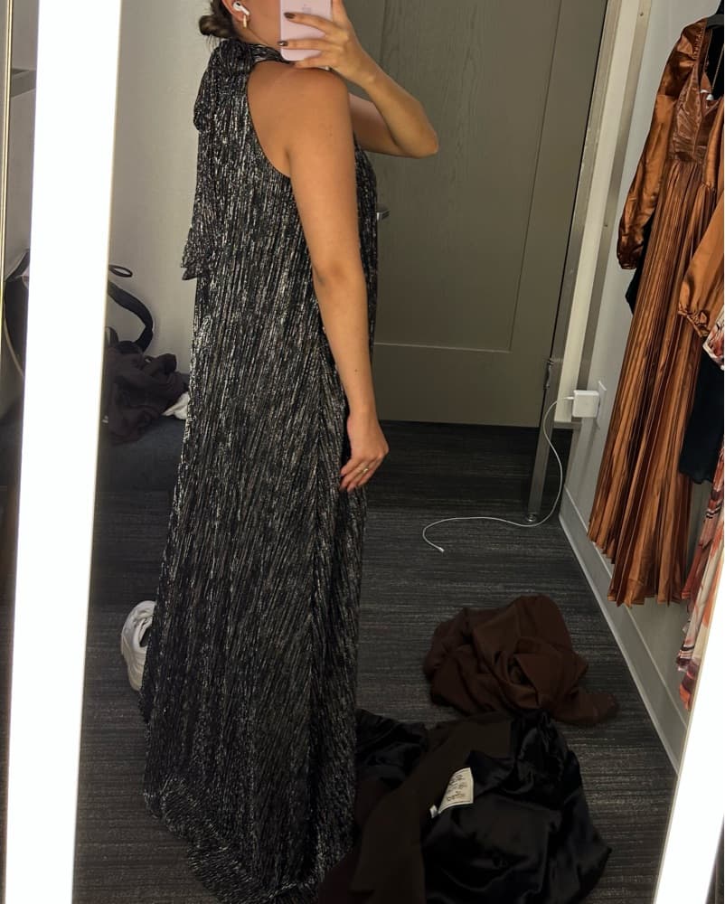 Sparkling Pleated Metallic Long Jumpsuit - Image 2