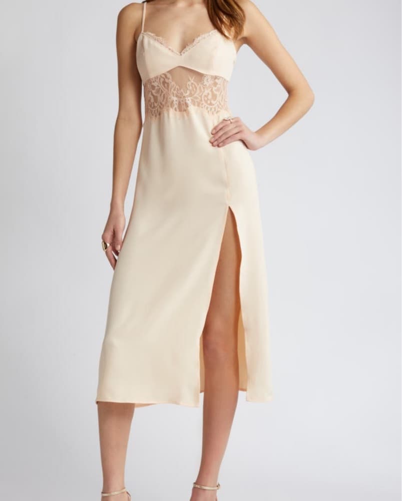 Lace Trim Slipdress - Beige Bisque - Image 1