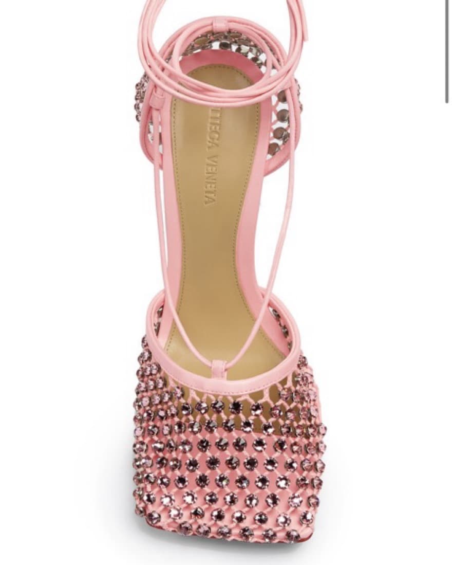 Bottega Pink Lace-Up Crystal Sandals 38 - Image 3
