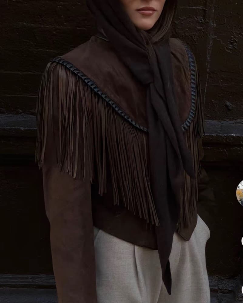Brown Fringe Suede Jacket - Image 2