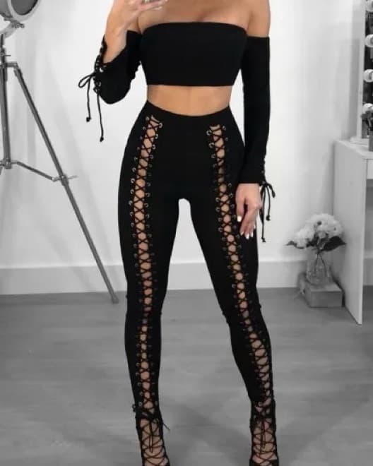 Black Lace Up Pants - Image 1