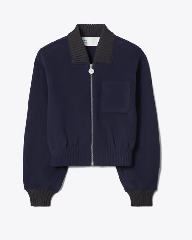 Navy + Black Wool Bomber Jacket - Image 1