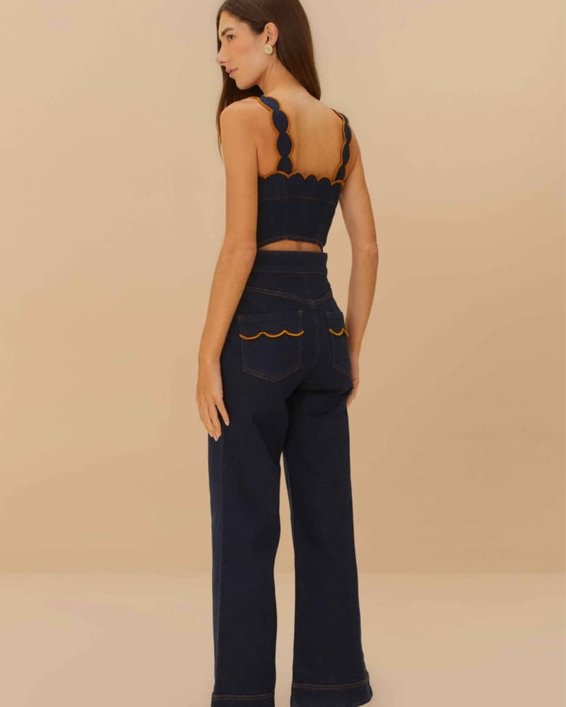 Farm Rio Dark Denim Wavy Trim Jumpsuit  - Image 2
