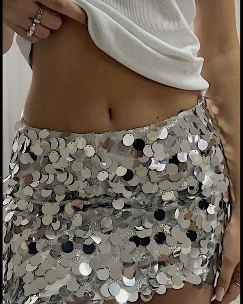 Guizio Paillette Silver Low Rise Skirt - Image 4