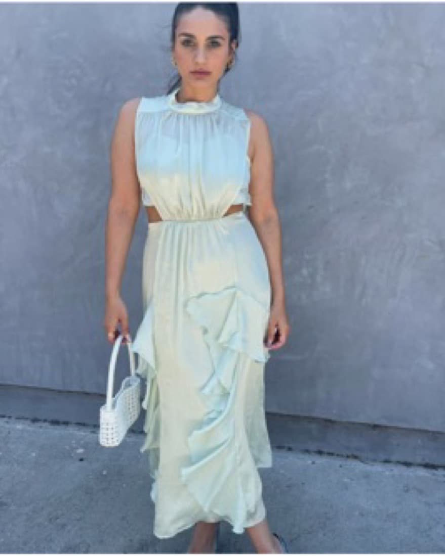 Flounce-trimmed satin dress - Image 1
