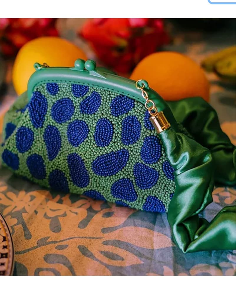 Green Blue Beaded Clutch / Evening Bag - Image 4