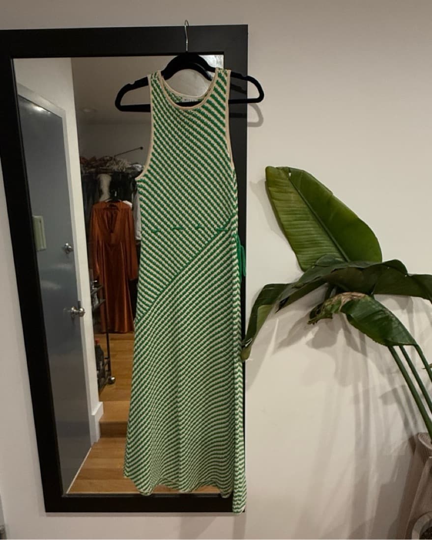 Knitted Green and White Maxi Dress - Image 1