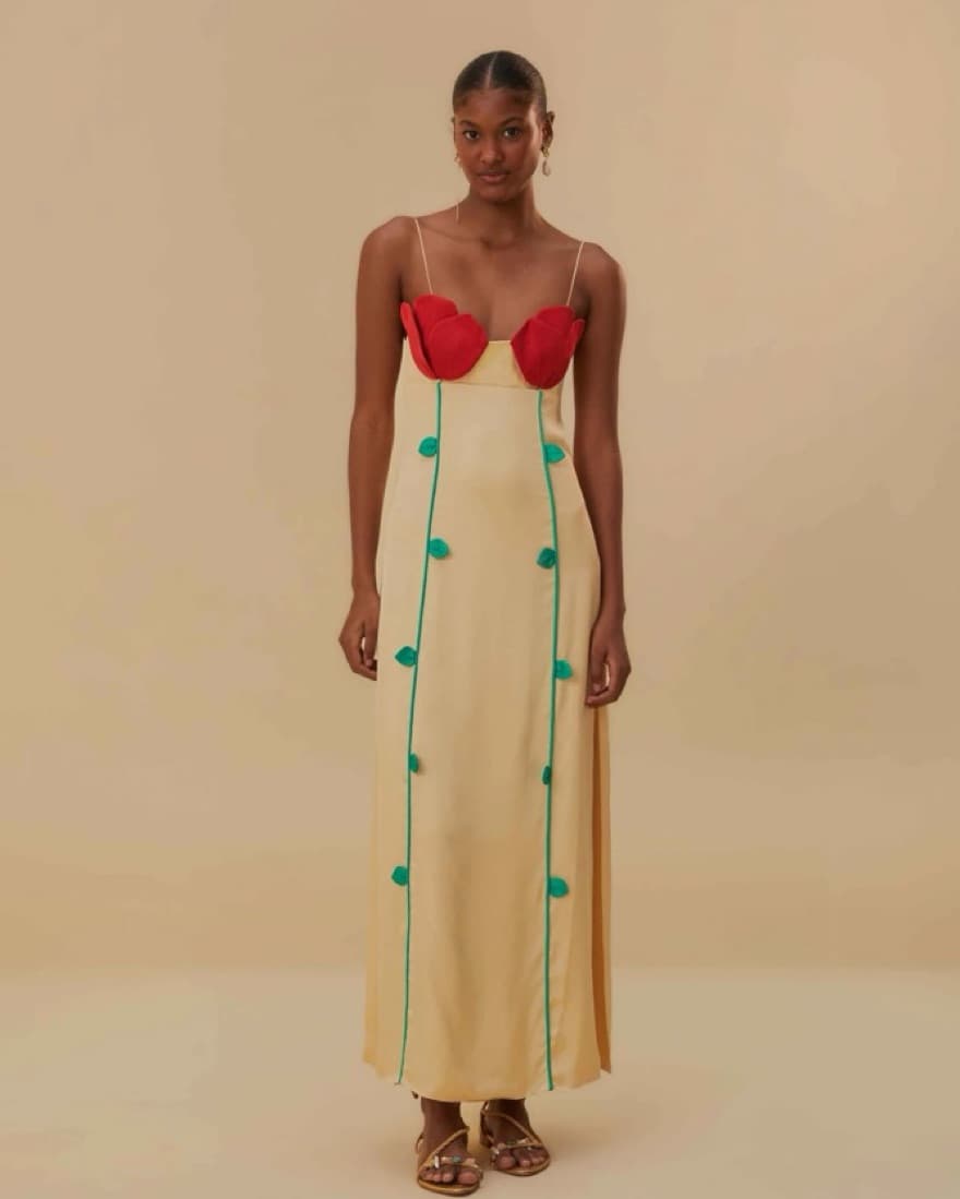 Beige Rose Shaped Bodice Sleeveless Maxi - Image 1