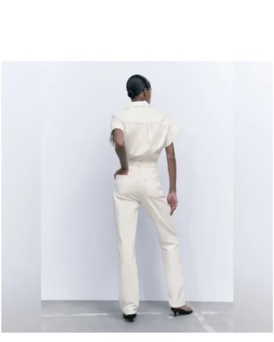 Zara Long White Denim Jumpsuit  - Image 2