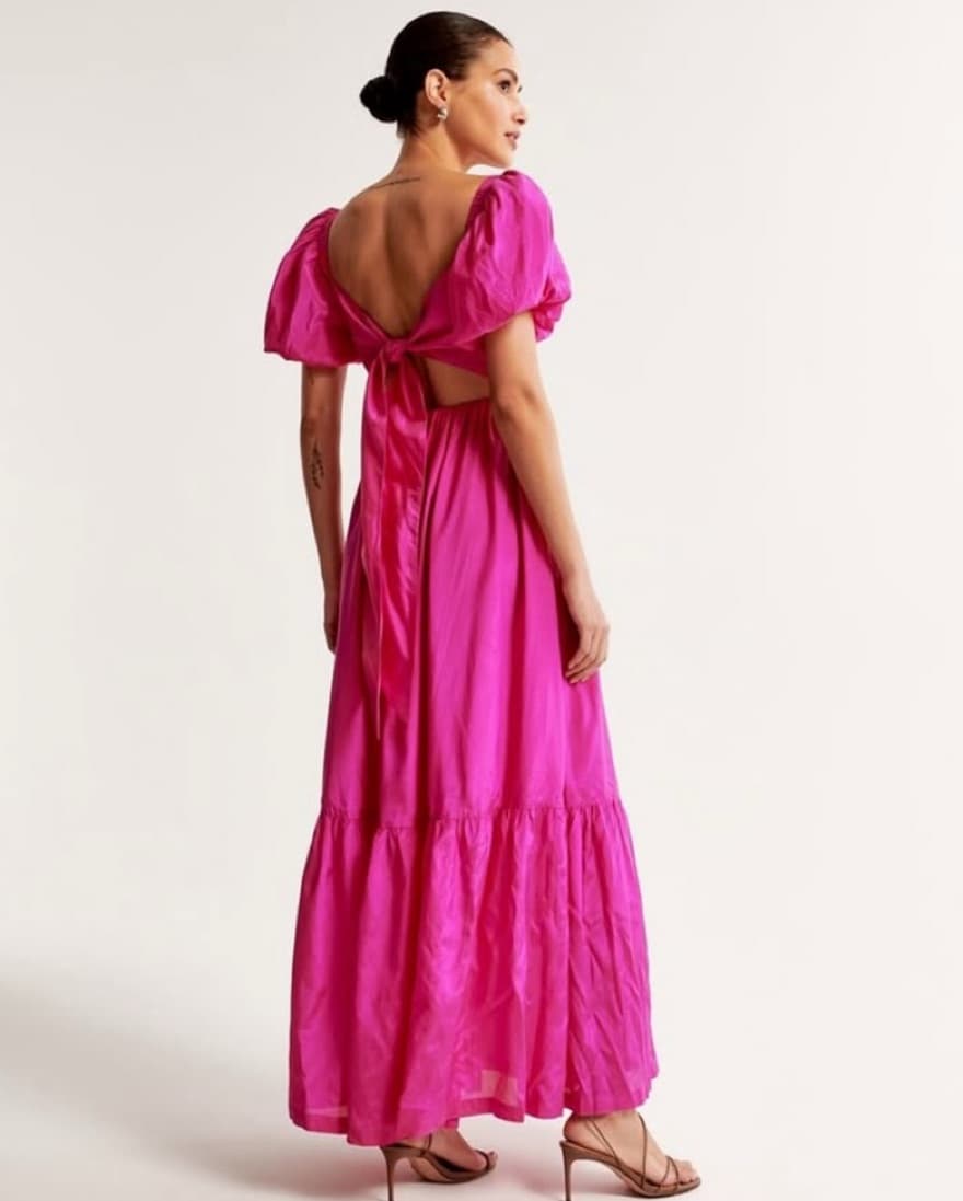 Bold Fuchsia Puff Sleeve Maxi Dress - Image 2