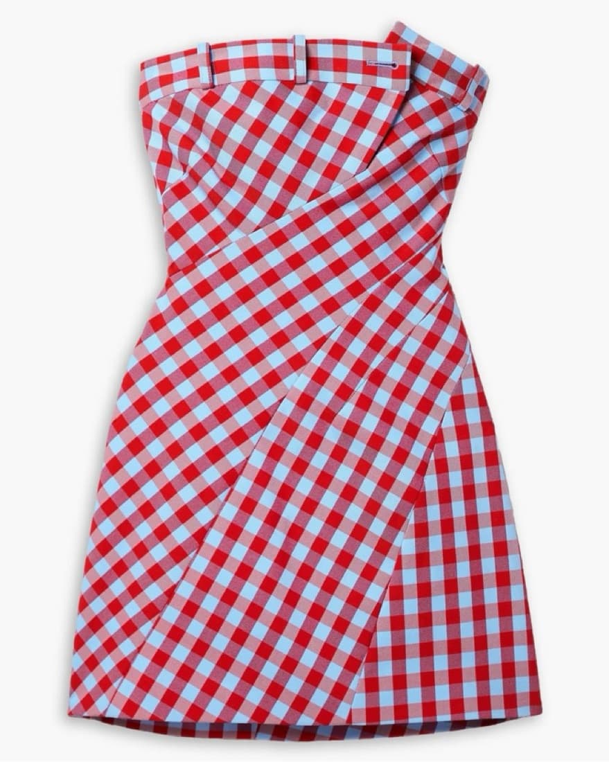 Monse Gingham Asymmetric Strapless Dress - Image 1