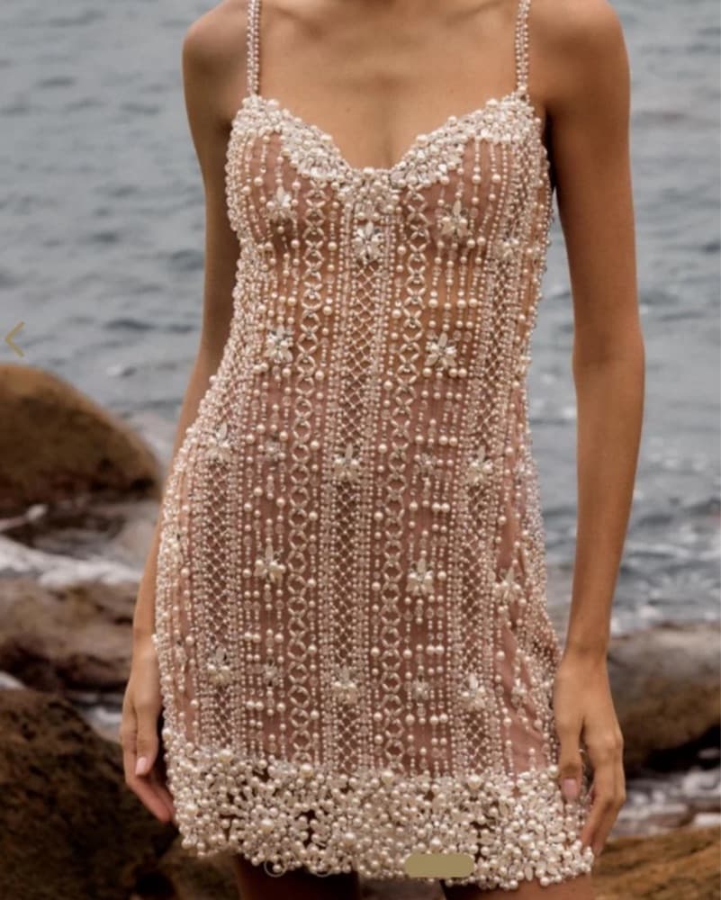 Patbo White Pearl Beaded Mini Dress XS - Image 3