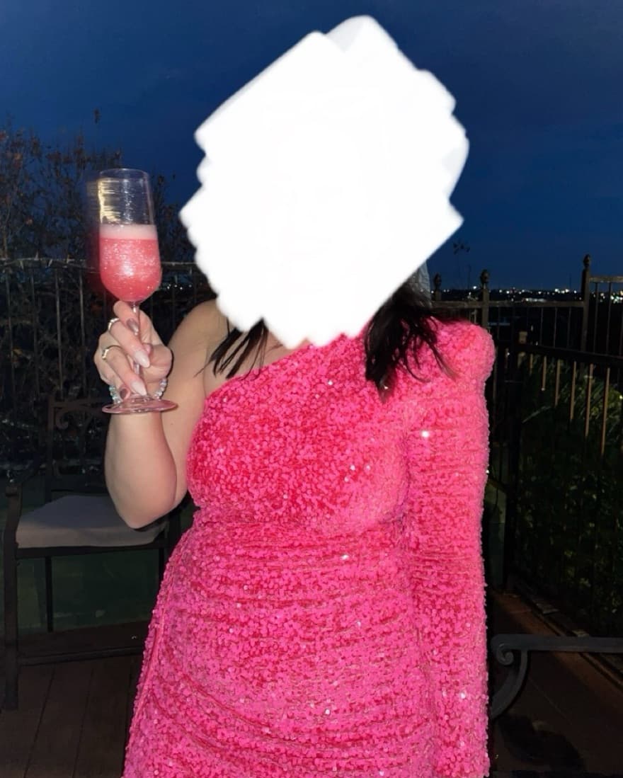 Pink Sequin Assymetrical Draped Mini Dre - Image 3