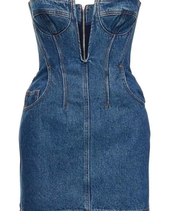 Denim Bustier Dress with Zipper Detail - Image 2