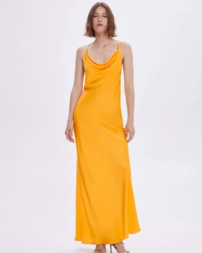 Mango Draped Orange Dress  - Image 4