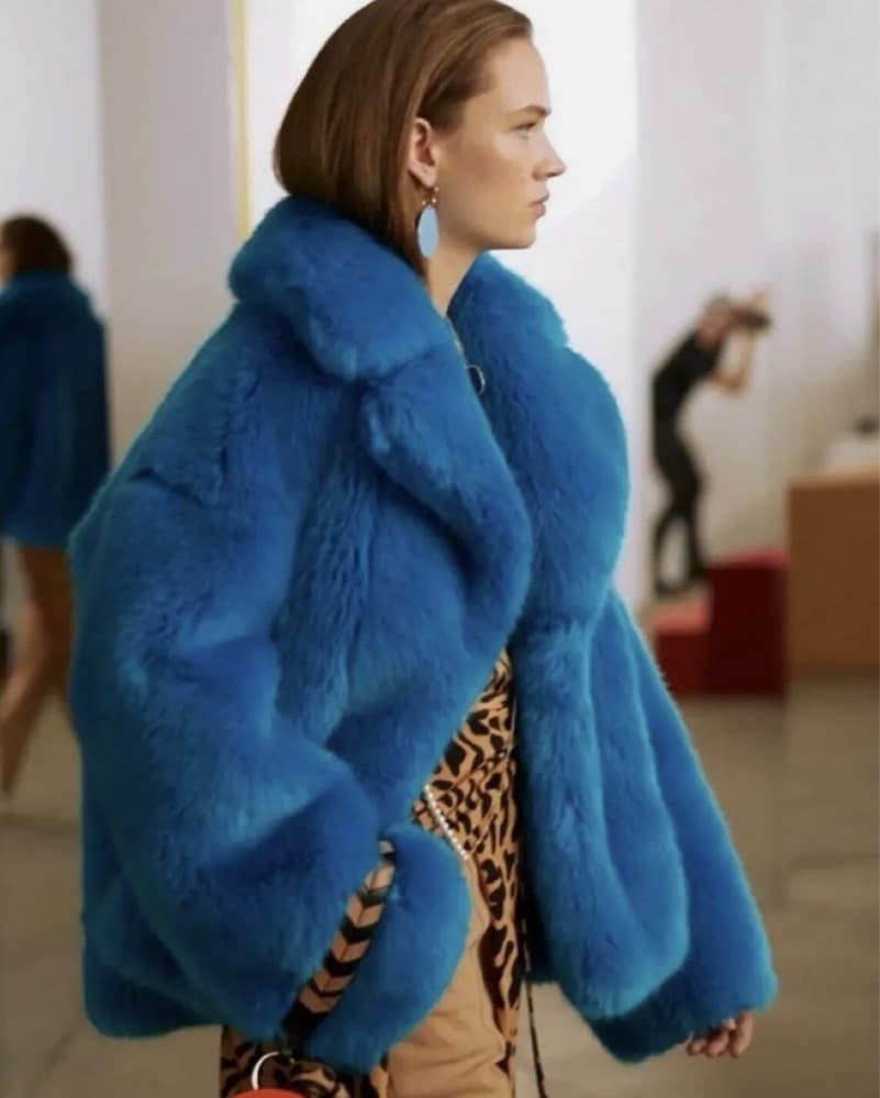 Faux Fur Oversized Jacket in Bold Blue - Image 4