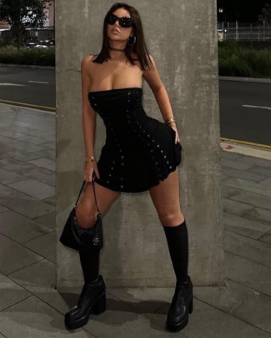Mini Black Strapless Dress With Details - Image 3