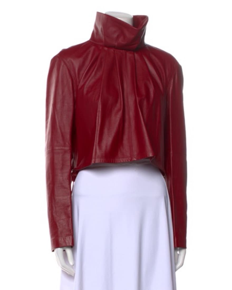 Tibi Red Leather Funnel Neck Crop Top - Image 1