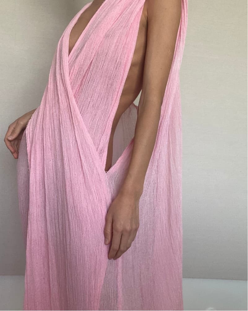 Custom Hand Made Pink Linen Dress  - Image 6