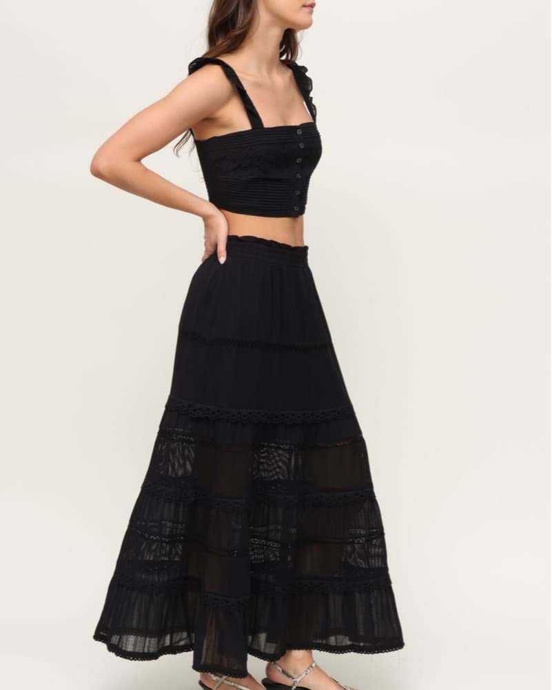 Elegant Black Tiered Maxi Skirt Set - Image 4
