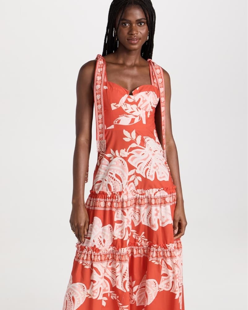 FARM Rio Lace Monsteras Red Midi Dress - Image 1