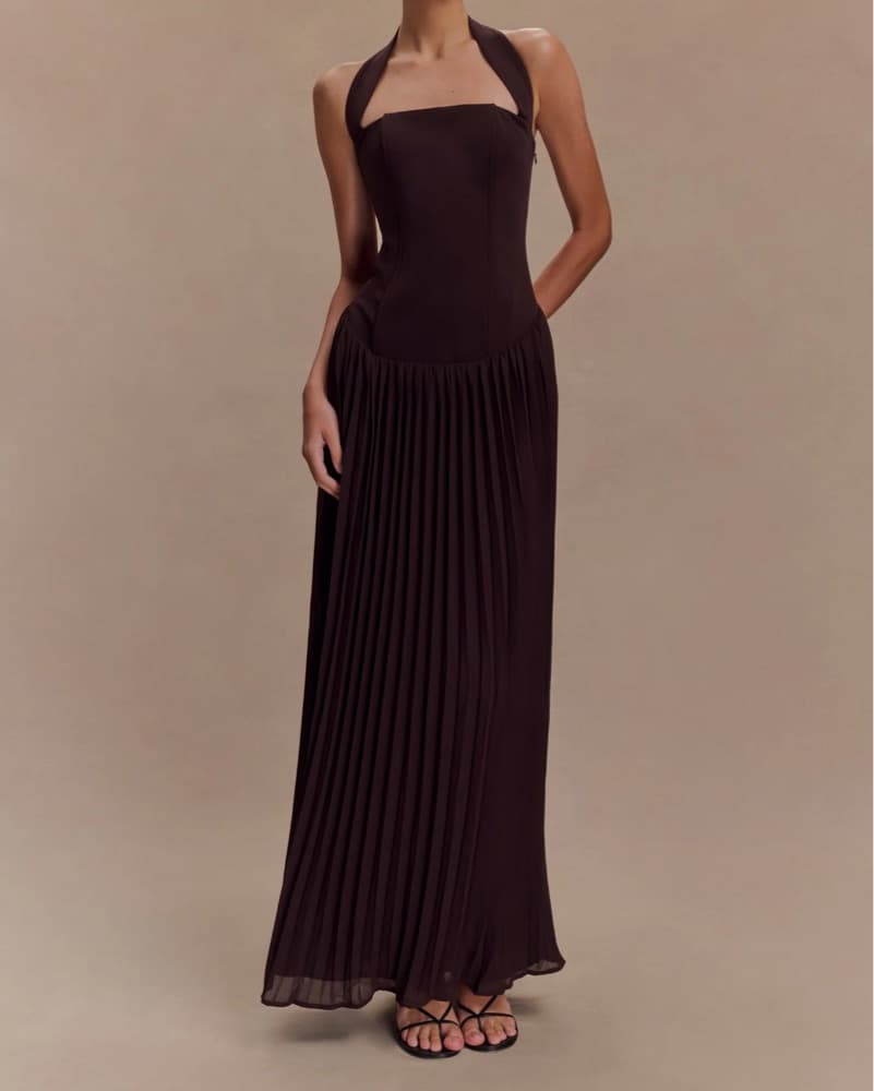 Meshki Stacie Halter Pleated Maxi Dress - Image 1