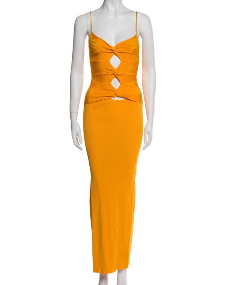 Cult Gaia Orange Ribbed Cutout Maxi Dress - Image 1