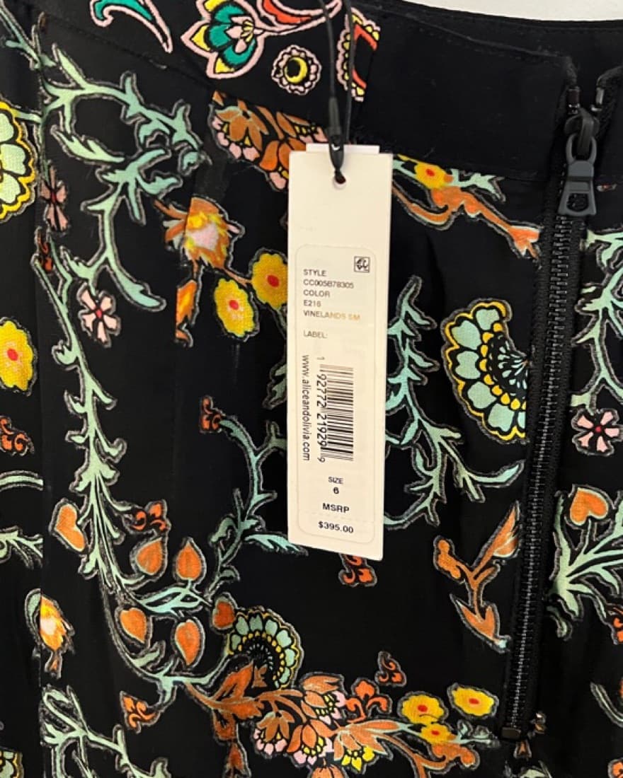 Alice & Olivia Silk Skirt Black Floral - Image 2