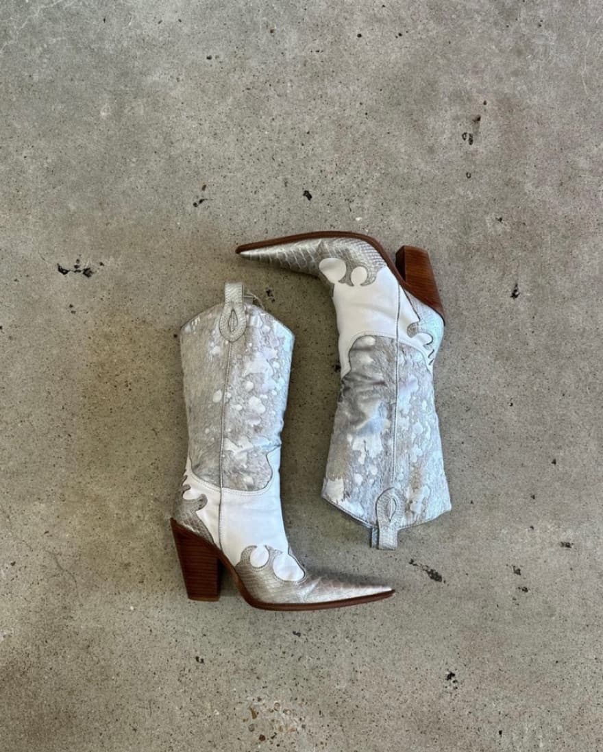 Vintage Silver Cowboy Boots - Image 1