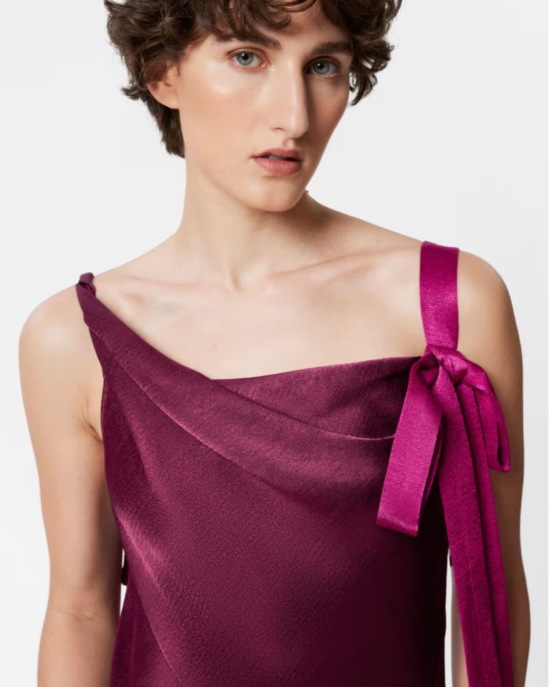 Elegant Satin Midi Dress in Vibrant Plum - Image 4